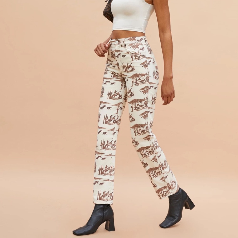 Reformation Sonora High Rise Straight Jeans in Cowboy Print, Size 27